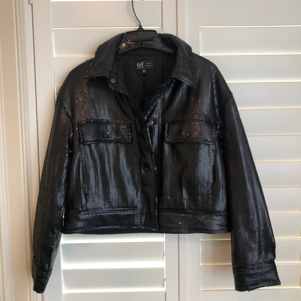 Black Sequin Bomber Short Jacket